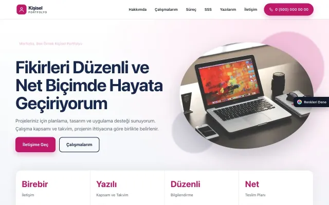 Kişisel Portfolyo için Tek Sayfa Mavi Pembe – Kişisel Portfolyo Web Sitesi ana sayfa görünümü
