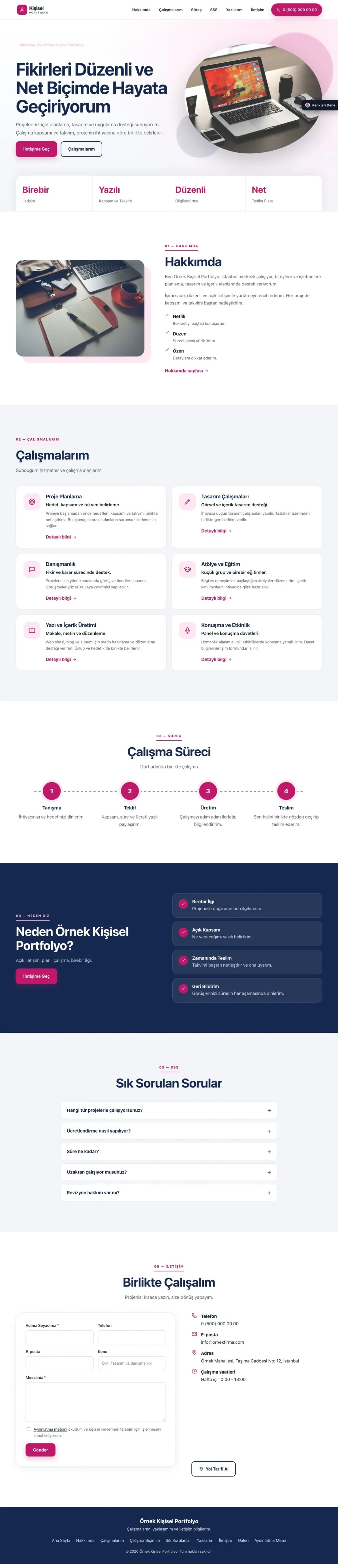 Kişisel Portfolyo için Tek Sayfa Mavi Pembe – Kişisel Portfolyo Web Sitesi ana sayfa görünümü
