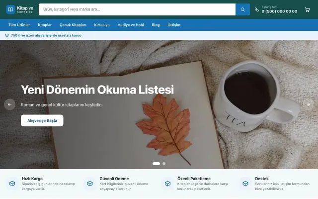 Kitap ve Kırtasiye Mağazası için Market Petrol Mavi – Kitap ve Kırtasiye Mağazası E-ticaret Sitesi ana sayfa görünümü