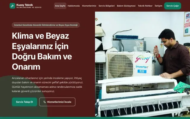 Blok Bordo Turkuaz – Klima ve Beyaz Eşya Servisi Web Sitesi ana sayfa görünümü
