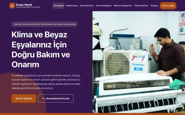 Blok Mor Turuncu – Klima ve Beyaz Eşya Servisi Web Sitesi ana sayfa görünümü