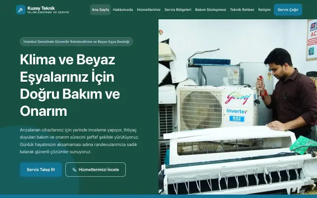 Blok Petrol Turkuaz – Klima ve Beyaz Eşya Servisi Web Sitesi ana sayfa görünümü