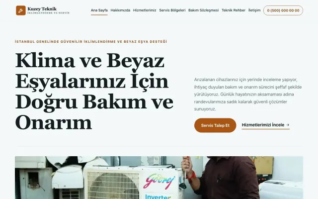 Editoryal Petrol Turuncu – Klima ve Beyaz Eşya Servisi Web Sitesi ana sayfa görünümü