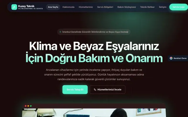 Klima ve Beyaz Eşya Servisi için Koyu Modern Bordo Turkuaz – Klima ve Beyaz Eşya Servisi Web Sitesi ana sayfa görünümü