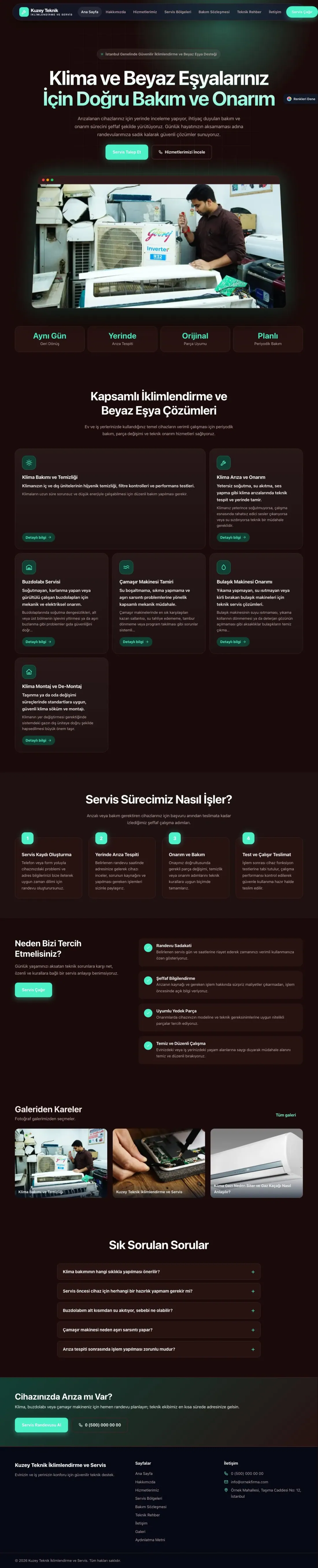 Klima ve Beyaz Eşya Servisi için Koyu Modern Bordo Turkuaz – Klima ve Beyaz Eşya Servisi Web Sitesi ana sayfa görünümü