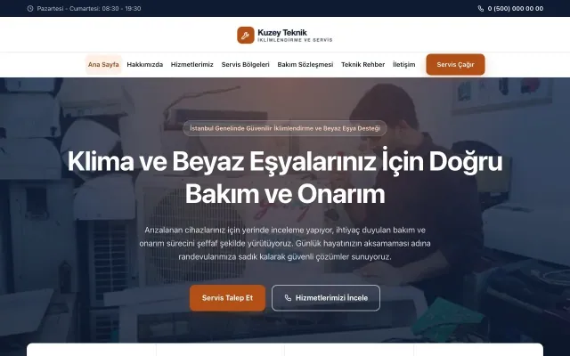 Merkez Mavi Turuncu – Klima ve Beyaz Eşya Servisi Web Sitesi ana sayfa görünümü