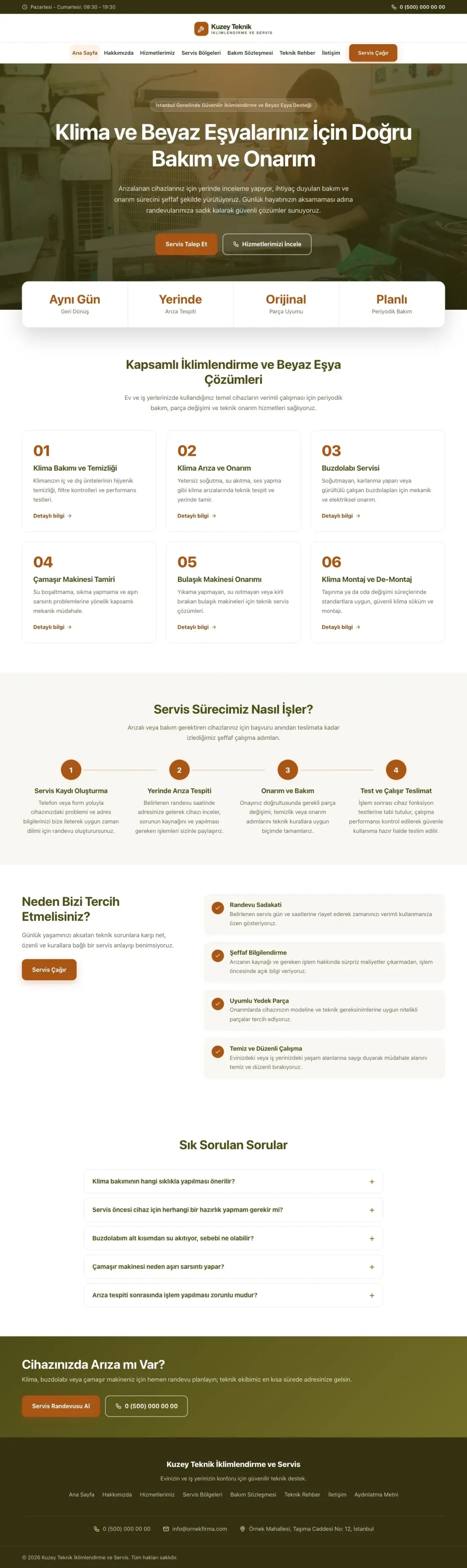 Merkez Zeytin Turuncu – Klima ve Beyaz Eşya Servisi Web Sitesi ana sayfa görünümü