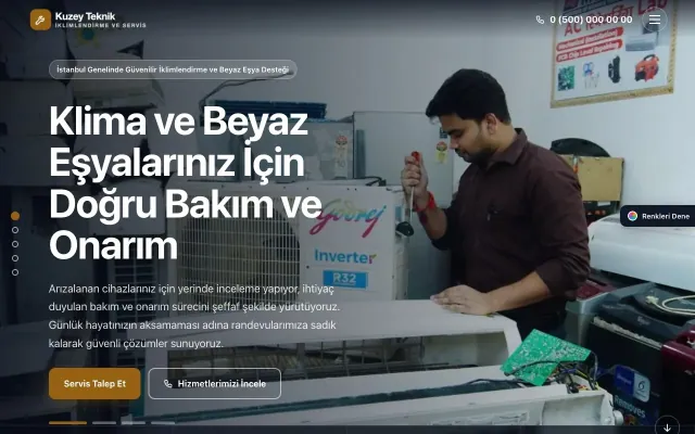 Klima ve Beyaz Eşya Servisi için Tam Ekran Kahve Turuncu – Klima ve Beyaz Eşya Servisi Web Sitesi ana sayfa görünümü