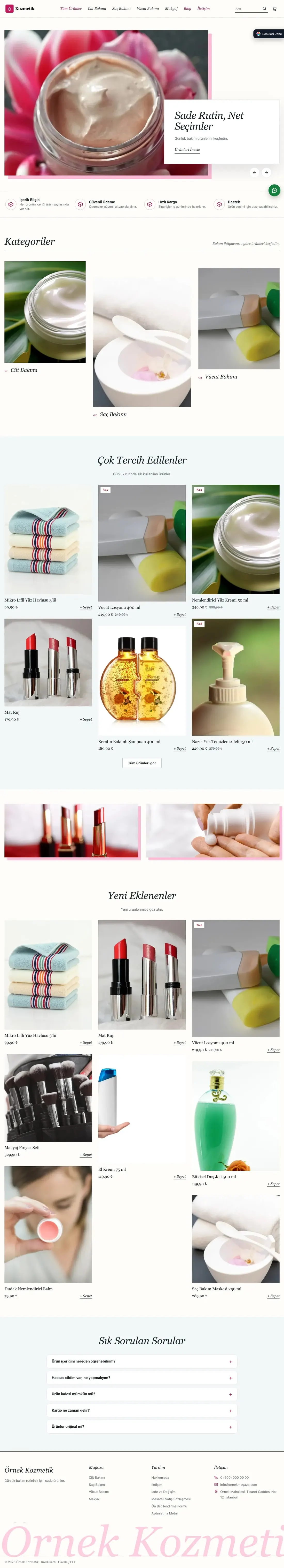 Kozmetik için Lookbook Mavi Pembe – Kozmetik E-ticaret Sitesi ana sayfa görünümü