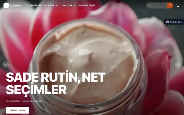 Kozmetik için Sahne Mavi Turuncu – Kozmetik E-ticaret Sitesi ana sayfa görünümü