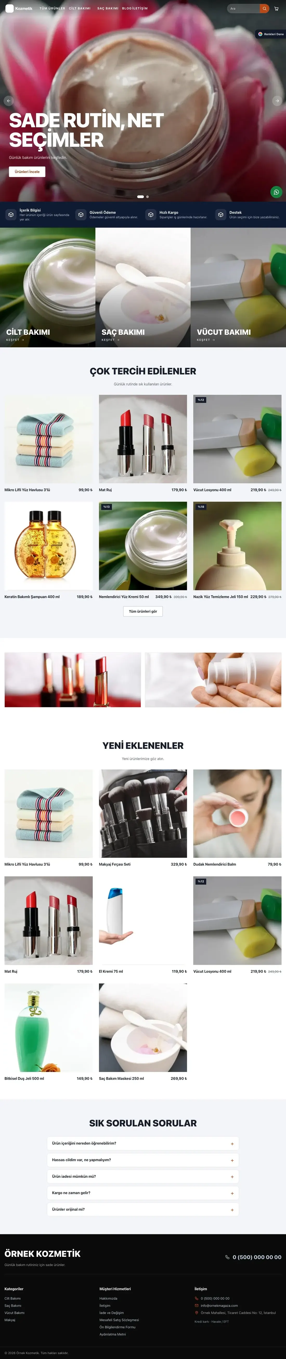 Kozmetik için Sahne Mavi Turuncu – Kozmetik E-ticaret Sitesi ana sayfa görünümü