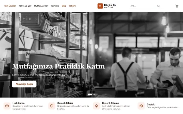 Küçük Ev Aletleri Mağazası için Butik Bordo Turuncu – Küçük Ev Aletleri Mağazası E-ticaret Sitesi ana sayfa görünümü