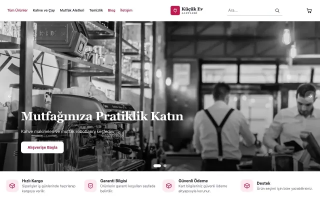 Küçük Ev Aletleri Mağazası için Butik Lacivert Pembe – Küçük Ev Aletleri Mağazası E-ticaret Sitesi ana sayfa görünümü