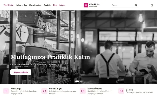Küçük Ev Aletleri Mağazası için Butik Zeytin Pembe – Küçük Ev Aletleri Mağazası E-ticaret Sitesi ana sayfa görünümü