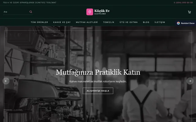 Küçük Ev Aletleri Mağazası için Koyu Lüks Petrol Pembe – Küçük Ev Aletleri Mağazası E-ticaret Sitesi ana sayfa görünümü