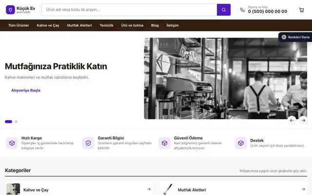 Küçük Ev Aletleri Mağazası için Liste Kahve Mor – Küçük Ev Aletleri Mağazası E-ticaret Sitesi ana sayfa görünümü