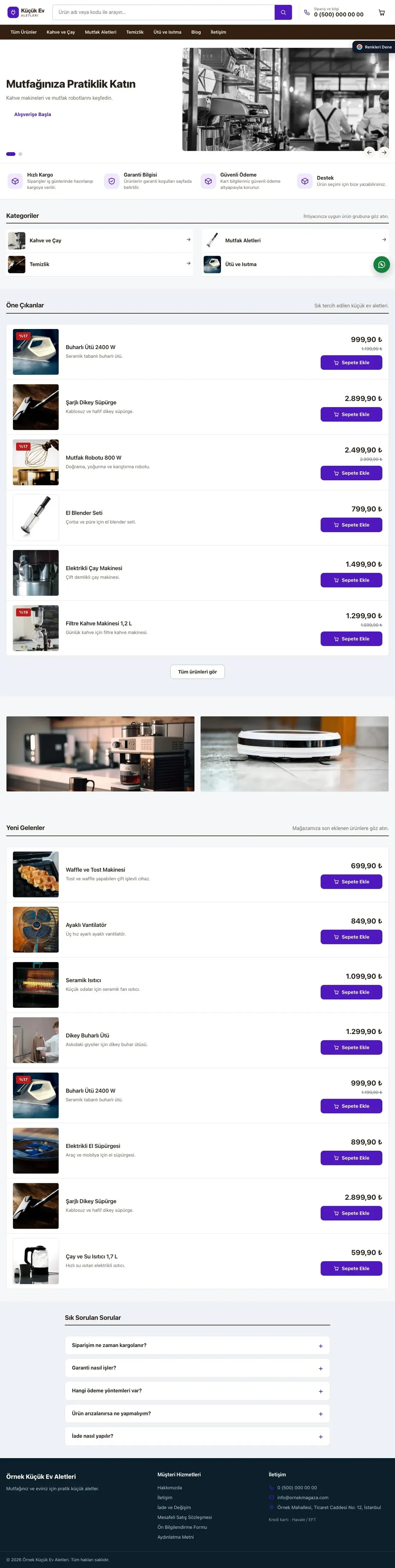 Küçük Ev Aletleri Mağazası için Liste Kahve Mor – Küçük Ev Aletleri Mağazası E-ticaret Sitesi ana sayfa görünümü
