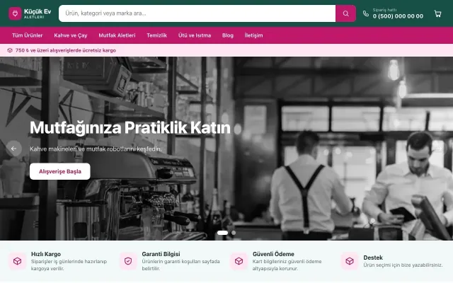 Küçük Ev Aletleri Mağazası için Market Petrol Pembe – Küçük Ev Aletleri Mağazası E-ticaret Sitesi ana sayfa görünümü