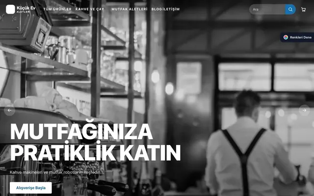 Küçük Ev Aletleri Mağazası için Sahne Petrol Mavi – Küçük Ev Aletleri Mağazası E-ticaret Sitesi ana sayfa görünümü