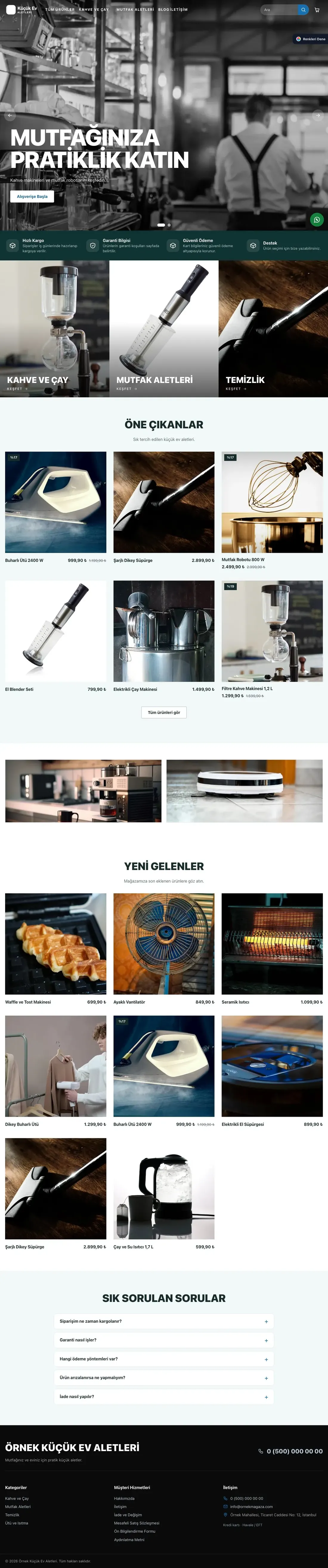 Küçük Ev Aletleri Mağazası için Sahne Petrol Mavi – Küçük Ev Aletleri Mağazası E-ticaret Sitesi ana sayfa görünümü
