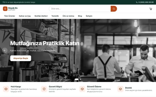 Küçük Ev Aletleri Mağazası için Vitrin Petrol Turuncu – Küçük Ev Aletleri Mağazası E-ticaret Sitesi ana sayfa görünümü