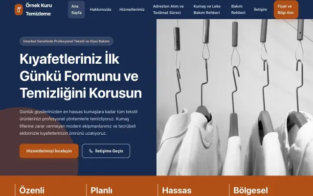 Kuru Temizleme için Blok Mavi Turuncu – Kuru Temizleme Web Sitesi ana sayfa görünümü
