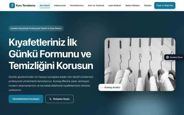 Kuru Temizleme için Hareketli Mavi Turkuaz – Kuru Temizleme Web Sitesi ana sayfa görünümü