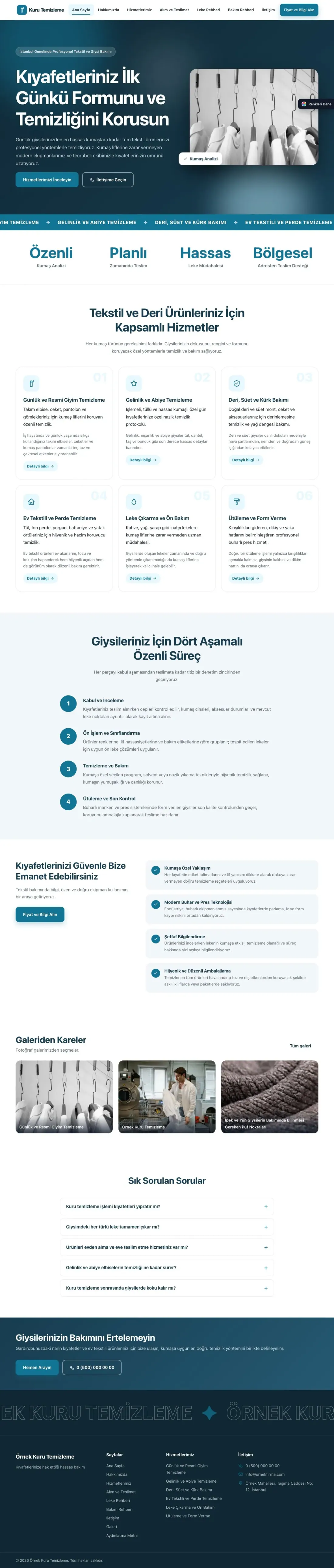 Kuru Temizleme için Hareketli Mavi Turkuaz – Kuru Temizleme Web Sitesi ana sayfa görünümü