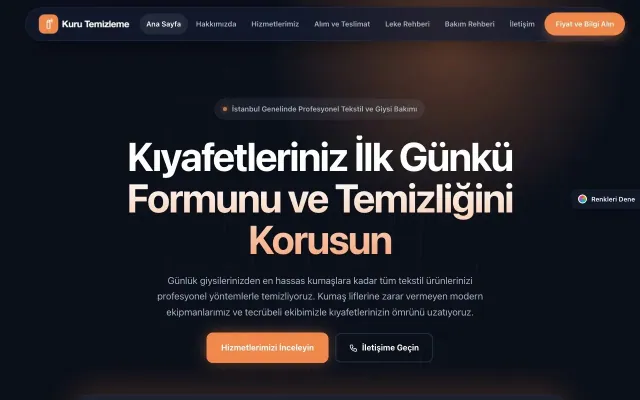 Kuru Temizleme için Koyu Modern Mavi Turuncu – Kuru Temizleme Web Sitesi ana sayfa görünümü