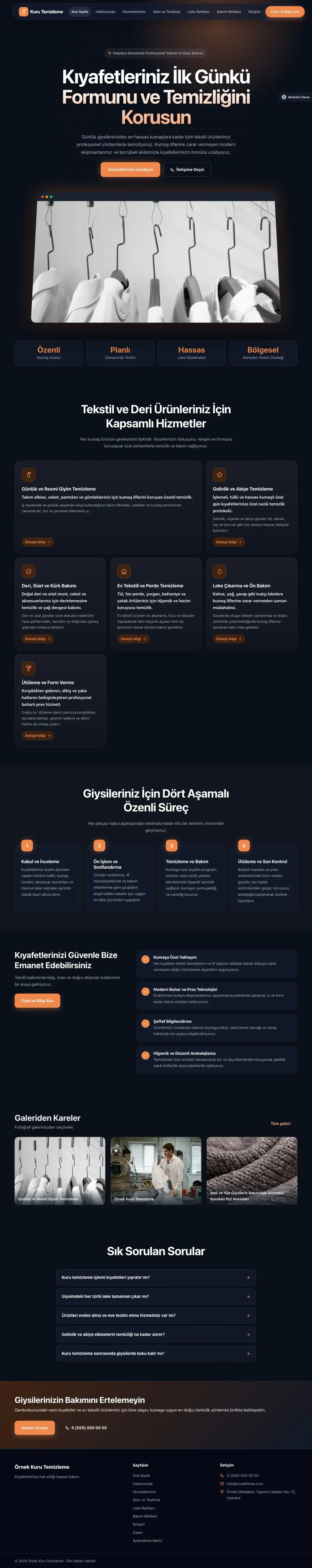 Kuru Temizleme için Koyu Modern Mavi Turuncu – Kuru Temizleme Web Sitesi ana sayfa görünümü