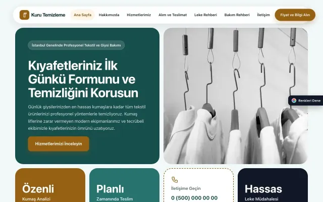 Kuru Temizleme için Mozaik Petrol Turuncu – Kuru Temizleme Web Sitesi ana sayfa görünümü