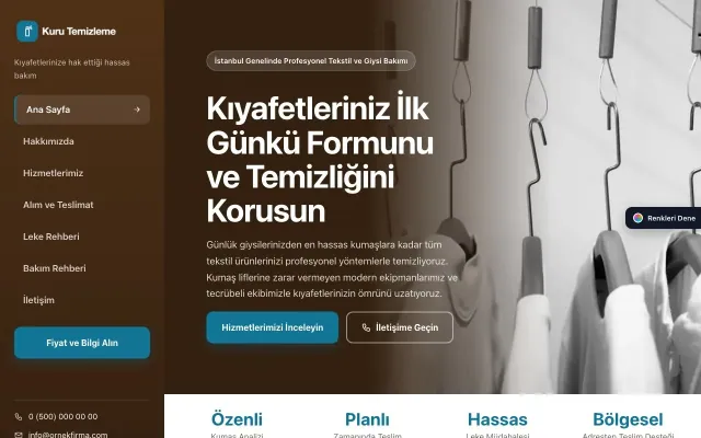 Kuru Temizleme için Sol Menü Kahve Turkuaz – Kuru Temizleme Web Sitesi ana sayfa görünümü