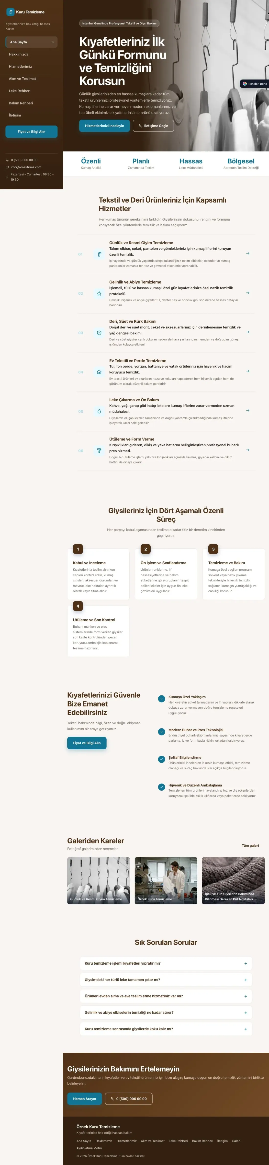 Kuru Temizleme için Sol Menü Kahve Turkuaz – Kuru Temizleme Web Sitesi ana sayfa görünümü