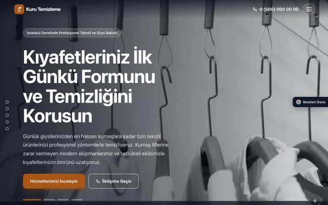Kuru Temizleme için Tam Ekran Yeşil Turuncu – Kuru Temizleme Web Sitesi ana sayfa görünümü