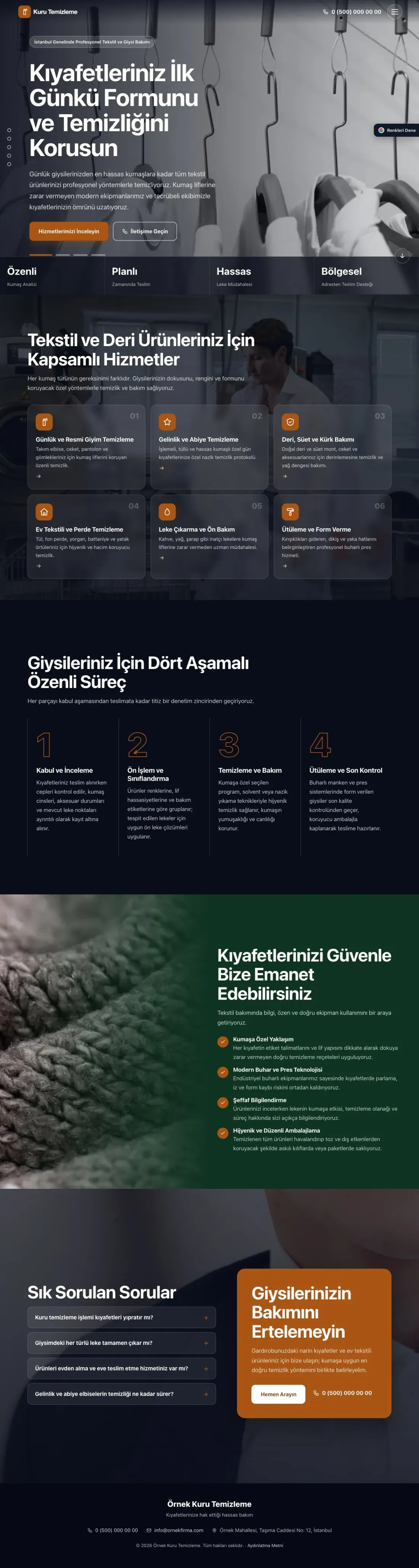 Kuru Temizleme için Tam Ekran Yeşil Turuncu – Kuru Temizleme Web Sitesi ana sayfa görünümü