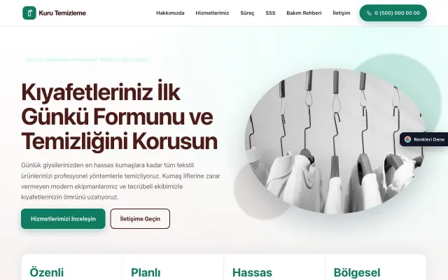 Kuru Temizleme için Tek Sayfa Bordo Turkuaz – Kuru Temizleme Web Sitesi ana sayfa görünümü