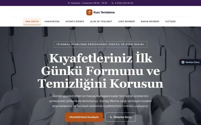 Kuru Temizleme için Zigzag Mor Turuncu – Kuru Temizleme Web Sitesi ana sayfa görünümü