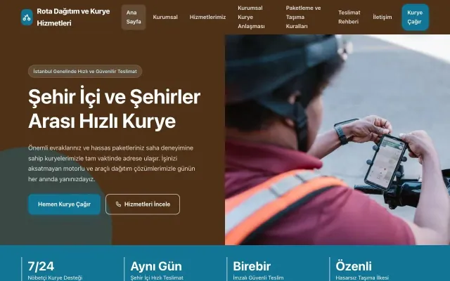 Kurye için Blok Kahve Turkuaz – Kurye Web Sitesi ana sayfa görünümü