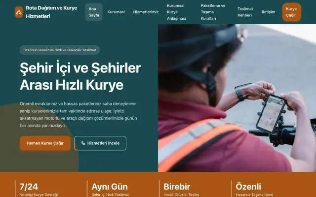 Kurye için Blok Petrol Turuncu – Kurye Web Sitesi ana sayfa görünümü