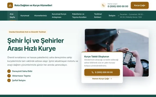 Kurye için Bölünmüş Petrol Turuncu – Kurye Web Sitesi ana sayfa görünümü
