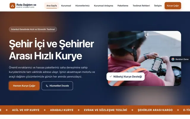 Kurye için Hareketli Mavi Turuncu – Kurye Web Sitesi ana sayfa görünümü