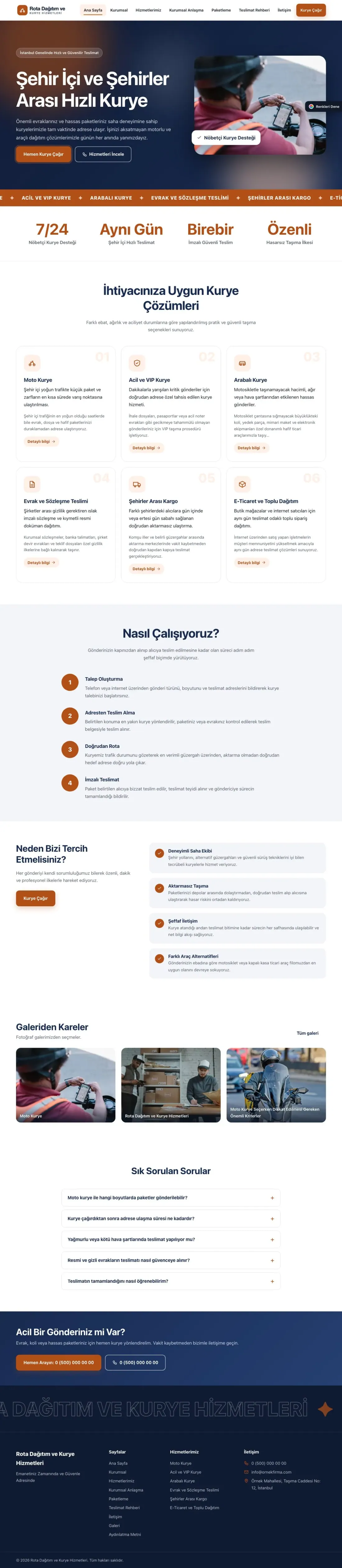 Kurye için Hareketli Mavi Turuncu – Kurye Web Sitesi ana sayfa görünümü