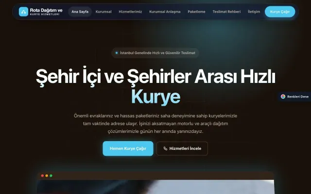 Kurye için Koyu Modern Kahve Turkuaz – Kurye Web Sitesi ana sayfa görünümü