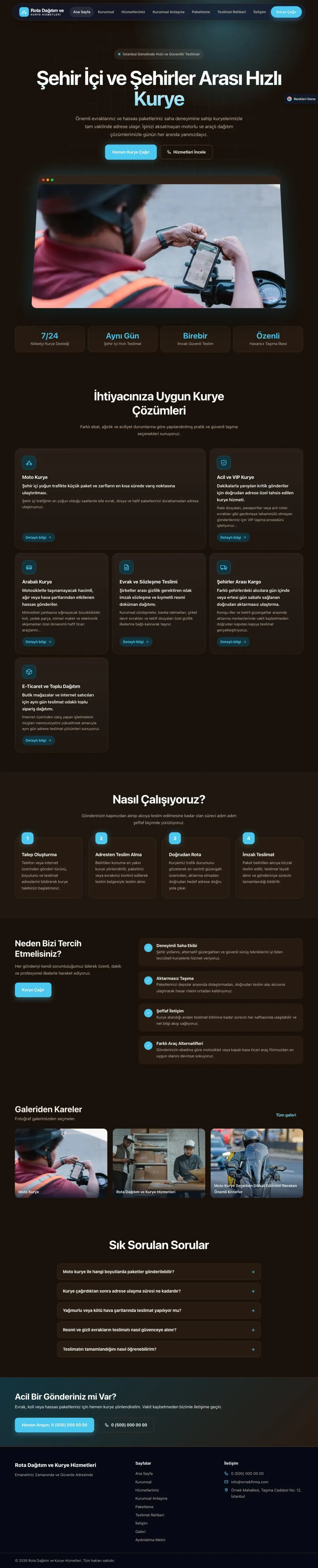Kurye için Koyu Modern Kahve Turkuaz – Kurye Web Sitesi ana sayfa görünümü