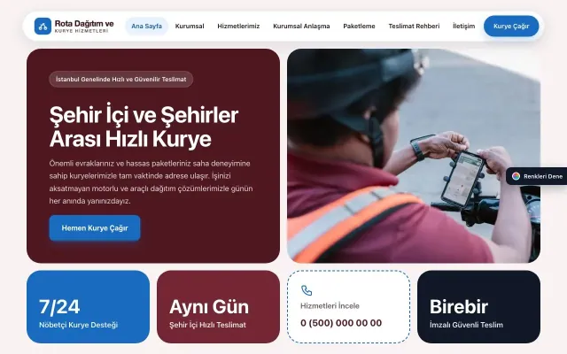 Kurye için Mozaik Bordo Mavi – Kurye Web Sitesi ana sayfa görünümü