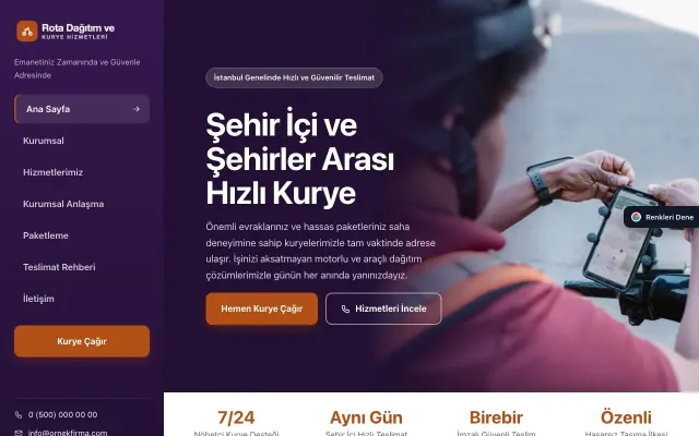 Kurye için Sol Menü Mor Turuncu – Kurye Web Sitesi ana sayfa görünümü