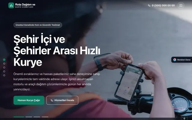 Kurye için Tam Ekran Bordo Turkuaz – Kurye Web Sitesi ana sayfa görünümü