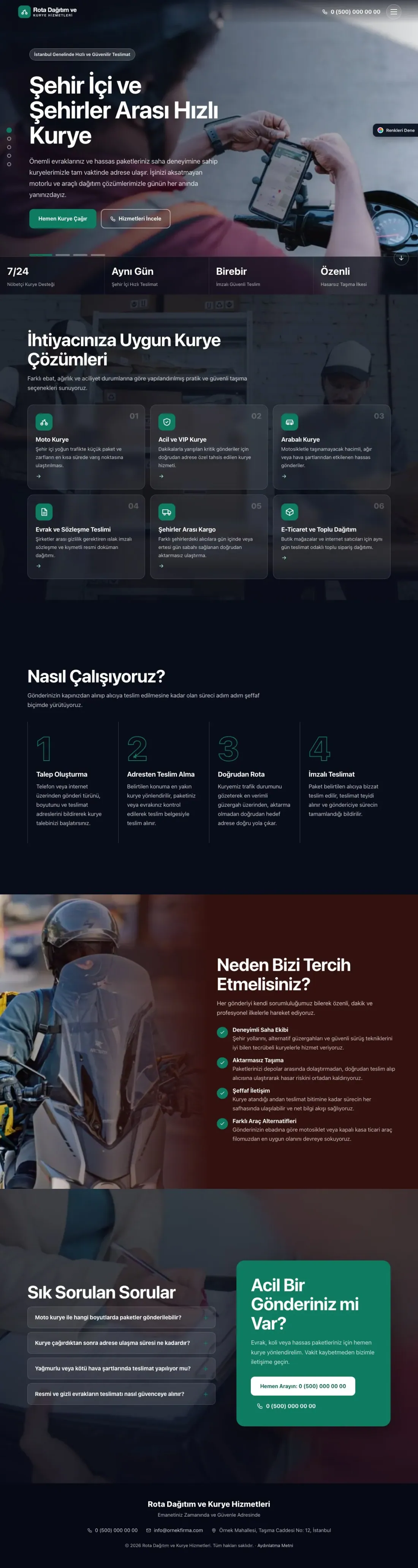 Kurye için Tam Ekran Bordo Turkuaz – Kurye Web Sitesi ana sayfa görünümü
