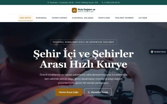 Kurye için Zigzag Petrol Turuncu – Kurye Web Sitesi ana sayfa görünümü