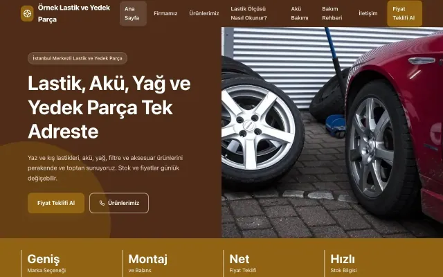 Lastik ve Yedek Parça için Blok Kahve Turuncu – Lastik ve Yedek Parça Web Sitesi ana sayfa görünümü